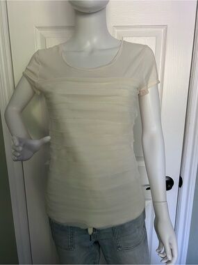 Ann Taylor Cream Short-Sleeve Layered Tee